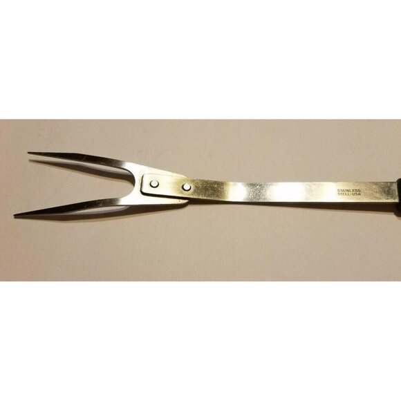 USA Stainless Steel Meat Fork 2 Wide Prong 12" Black Handle Vintage - Picture 5 of 6